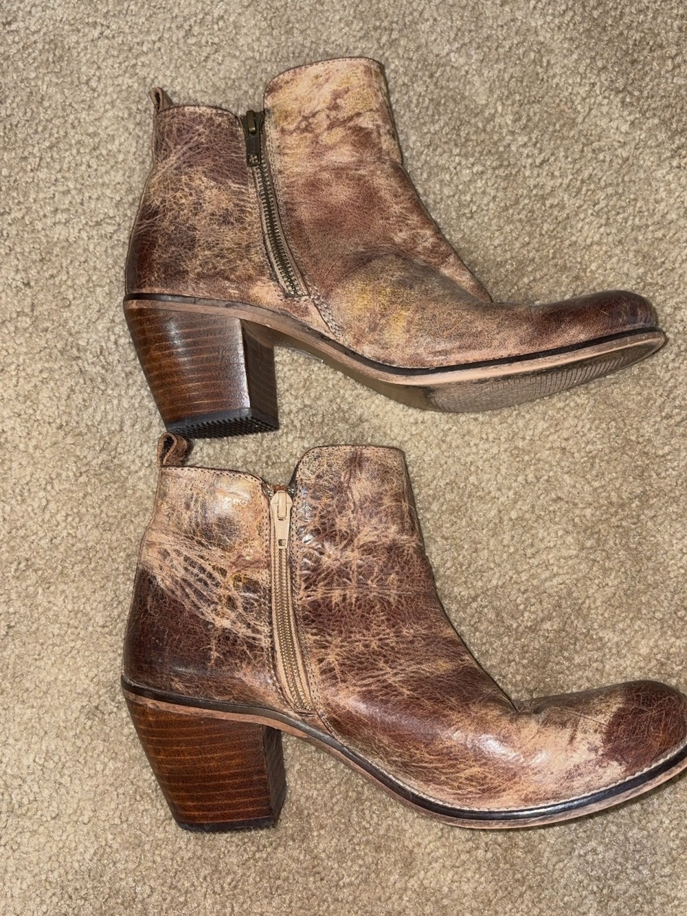 Women's Diba True Distressed Brown Leather Ankle Booties with Side Zip - Picture 2 of 5